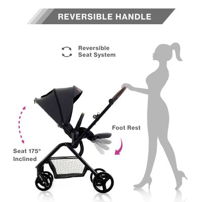 Eazy Kids Teknum Stroll-1 Travel System W/ Reversible Stroller And Compacto Baby Car Seat - Black